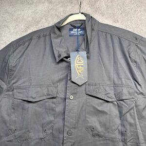 AFTCO Men's Fishing Button Up Shirt Short Sleeve Large Gray Rangle Charcoal